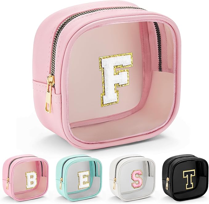 YOOLIFE Mini Makeup Bag | Clear Makeup Bag Toiletry Case | Portable Make Up Organizer | Small Cosmetic Bag for Purse | Best Friend Birthday Gifts Teacher Daughter Gifts | Gifts for Girls | Pink F