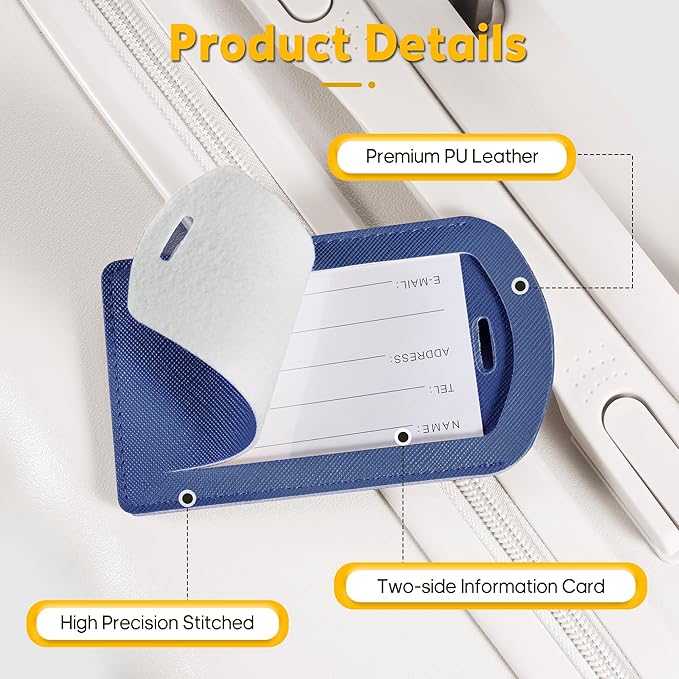 3 Pack Luggage Tags for Suitcases, TSA Approved Bag Tags, Baggage Tags with Privacy Protection, Travel Essentials Luggage Accessories, Dark Blue