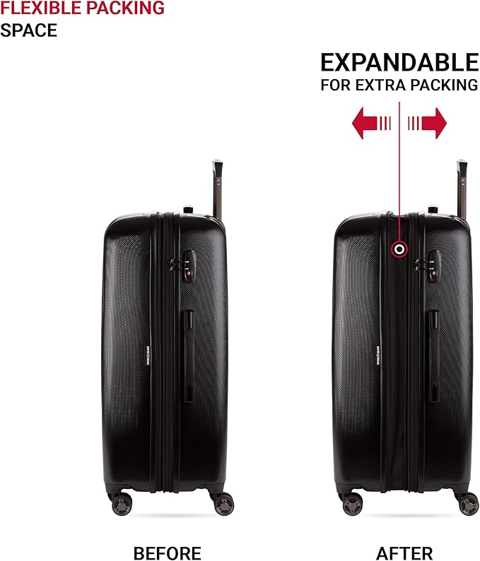 SwissGear 7272 Energie Expandable Hardside Luggage with Spinner Wheels and TSA Lock, Black, 3-Piece Set (19/24/27)