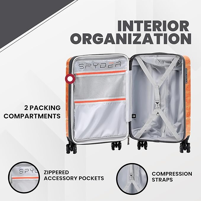 Spyder Matrix 29 Inch Large Luggage Expandable Hardside Upright Suitcase with 360° Spinner Wheels, TSA Approved Lock, Orange
