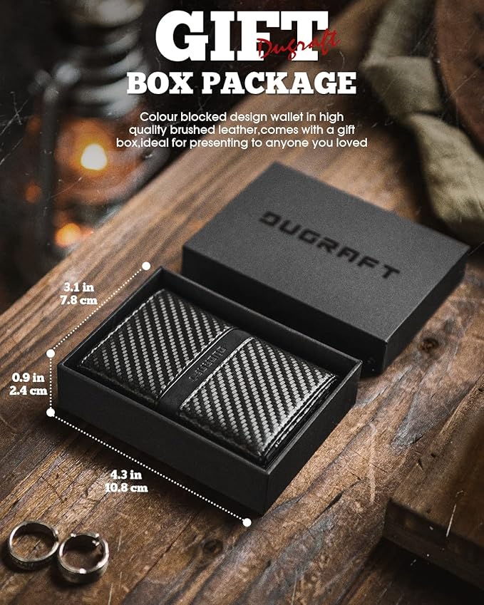 DUGRAFT Mens Wallet for Max.11 Cards with Pop Up Credit Card Ejector Case RFID Blocking, Bills/Cash Compartment and ID Window, Giftbox Packed, Carbon Fiber Black