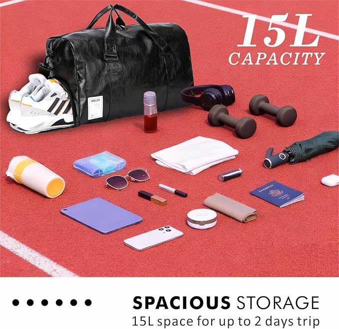 Leather Sports Gym Tote Bag with Shoes Compartment & Wet Pocket, Travel Duffel for Men & Women, Shoulder Weekender Overnight Bag for Yoga, Pilates, Swimming