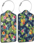 Tropical Pineapples Luggage Tags for Suitcases,2 Pack Palm Leaves Flowers Luggage Tag,Leather Stainless Steel Loop Label Tag for Women Men Girls Travel Bag Suitcase