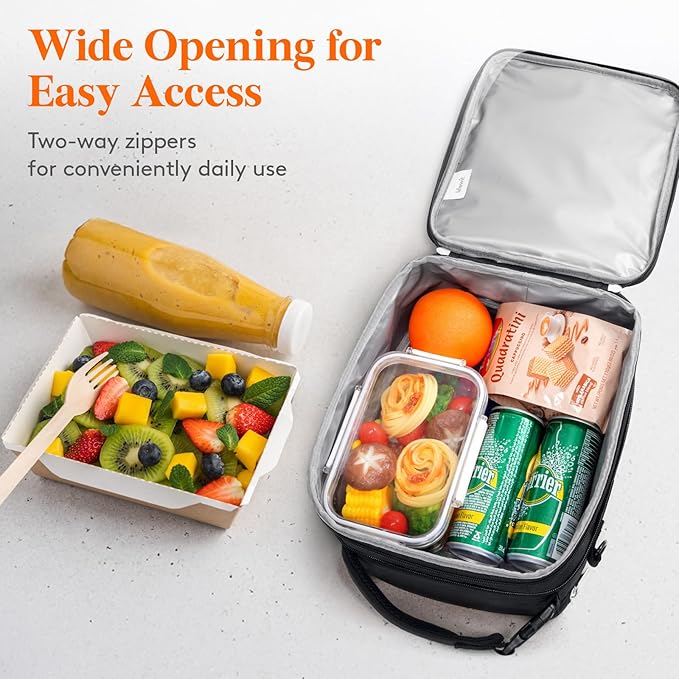 Lifewit Insulated Lunch Box for Men, Expandable Cooler Bag, Freezable Lunch Bag for Women with 2 Ice Packs and Shoulder Straps for Work Travel College, 12L Black