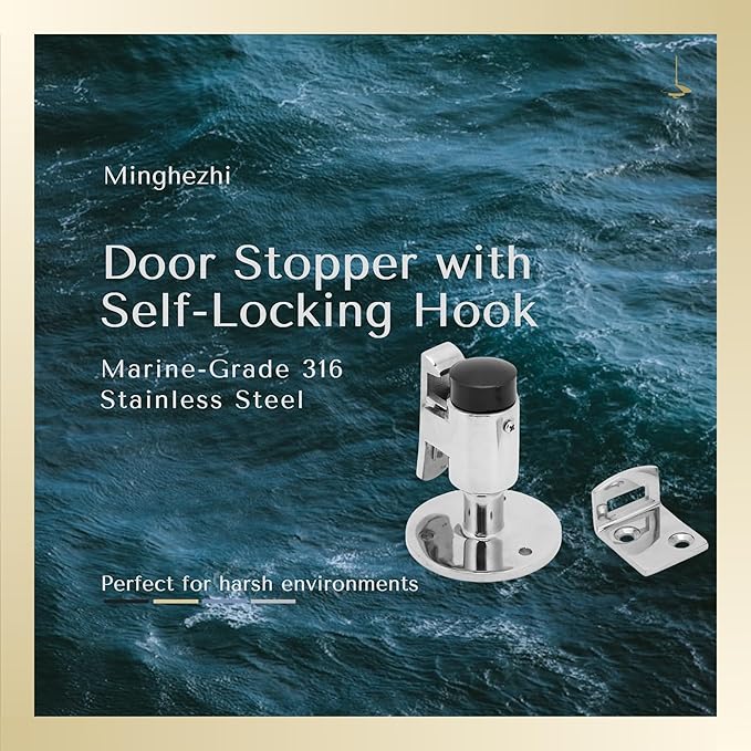 Door Stopper Wall Mounted with Self-Locking Hook Windproof Heavy Duty Marine Grade 316 Stainless Steel Door Catch for Yacht RV Home Office (with Screws)