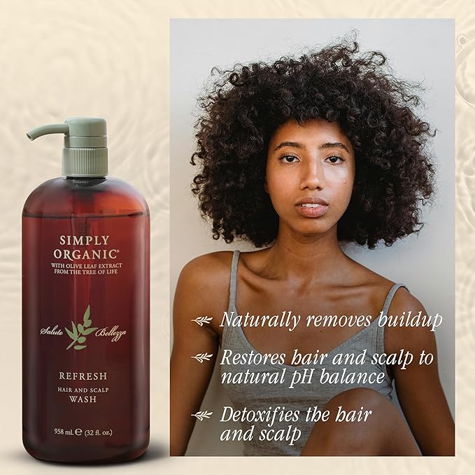 SIMPLY ORGANIC Hair Detox Clarifying Shampoo Scalp Wash, Made in Italy, All Natural Cruelty Free Hair Care for Women & Men with Rosemary, Sage & Olive Leaf Extract, 32 fl oz/958 ml, Refresh