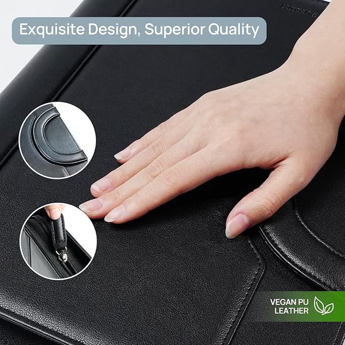 POPRUN Portfolio Binder with Zipper, Leather Padfolio Document Organizer with Storage, Professional Business Briefcase ideal for Meeting Presentation Work-Includes 50 Sheet Writing Pad, Black