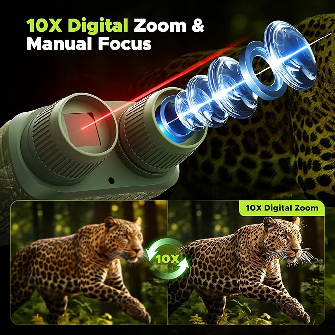 Night Vision Goggles, 4K Night Vision Binoculars, 3'' HD Screen & 10X Digital Zoom, 5000mAh Battery and 32GB TF Card, 1500FT Viewing Range for Camping & Security