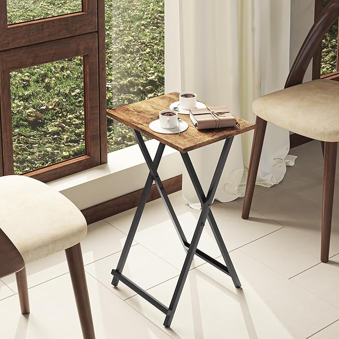 Foldable TV Trays, Small Folding Table, TV Trays Set of 2, TV Dinner Tray, Side Table for Bed, Couch, Portable Easy to Move, Brown