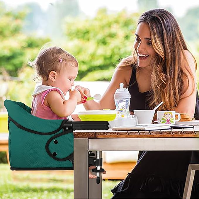 Hook On Chair with Removable Dining Tray, Portable Table High Chair, Folding Compact Baby Seat with Storage Bag for Indoor/Outdoor,Dark Green