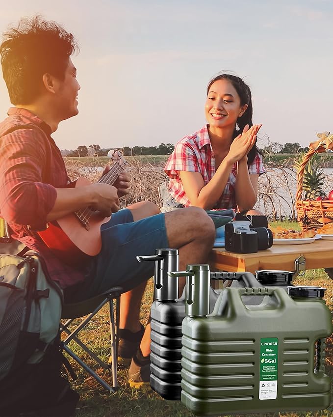 Portable 5 Gallon Water Jug with Automatic Touch Control Pump,Truly No Leakage Water Container with Spigot,Type-C Rechargeable Black Water Pump Gear for Outdoors Camping Hiking