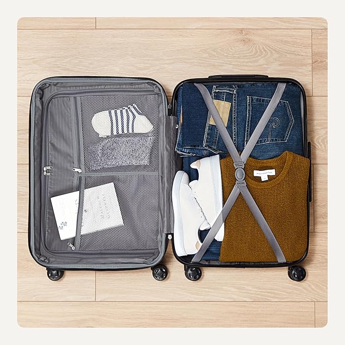 Amazon Basics 21" Hardside Carry-On Luggage, Hardshell Suitcase With Wheels, Expandable For Up to 25% More Space, With Scratch-Resistant Surface, Four Multi-directional Wheels, Black