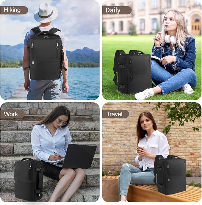Travel Laptop Backpack with USB Charging Port Business Anti Theft Water Resistant Flight Approved Expandable Backpack (black)