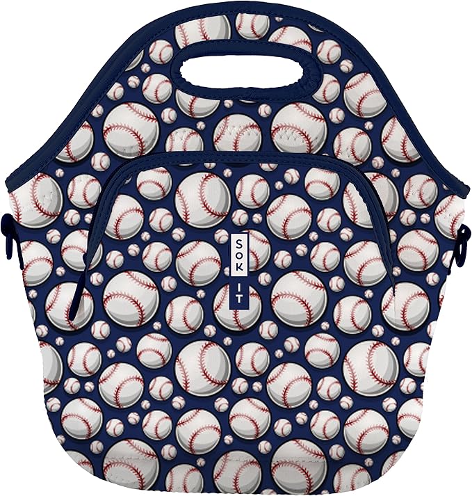 Sok It LunchTote Zippered Bag Insulated Neoprene Caddy (Baseball, X-Large 6.5 Quart Lunch Tote)