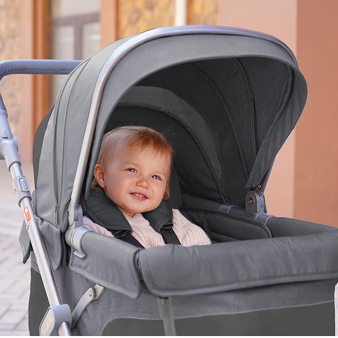 Familidoo Q1 Multi-Use Kids Wagon Stroller – Foldable, Lightweight & All-Terrain for Kids & Pets – 5-Point Safety Harness, Rain Cover & Compact Travel Design – Supports Up to 132 lbs (Charcoal Gray)