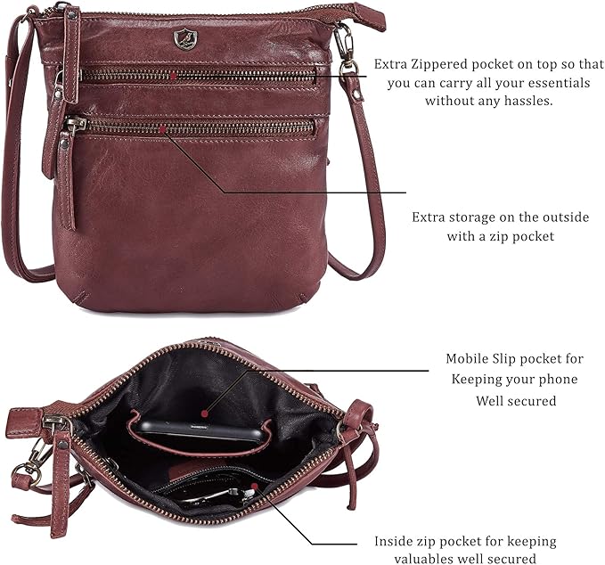 Crossbody Sling Bag for Women Small Real Leather Purse Vintage Travel Crossover Shoulder Bag Handmade