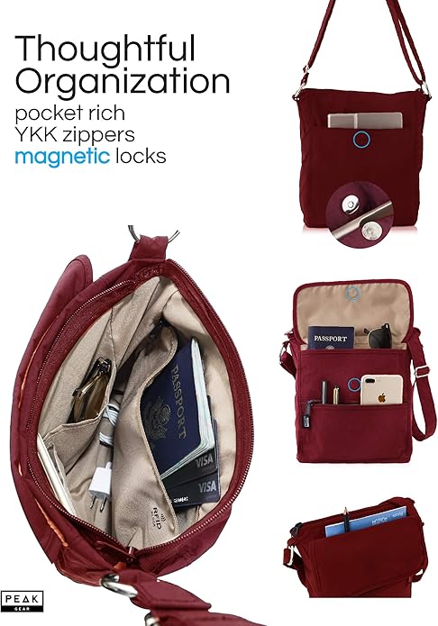 Peak Gear Crossbody Travel Purse with RFID Blocking Pocket and Lifetime Recovery Service. Nylon Shoulder Bag