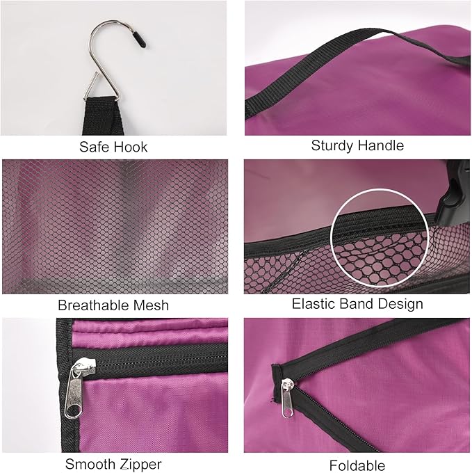 TABITORA Travel Portable Hanging Shelves Closet Organizer Packing Luggage Storage with Multifunctional and Foldable Invisible Compartment,Lightweight, for Suitcase, RV,Closet…Purple,XXL