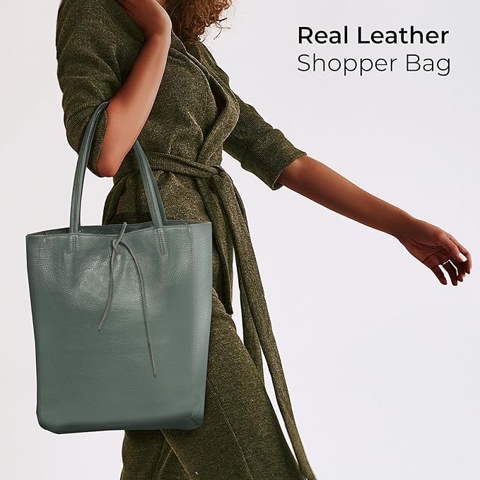 Italian Calf Leather Tote for Women with Zipper, Inner Pocket & Flat Base | Soft Unlined Shopper for Work & Travel