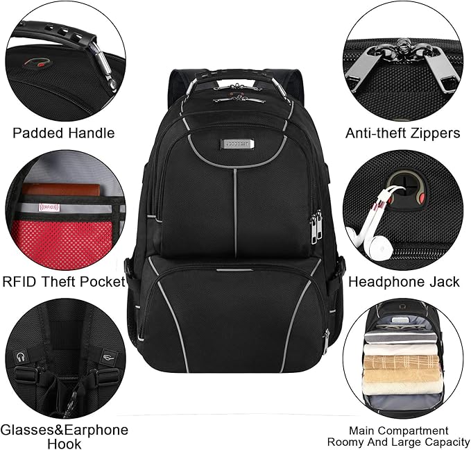 VECKUSON Lunch Bag Backpack, Insulated Cooler Lunch Box Backpack, Extra Large Travel Laptop Backpack TSA Friendly RFID Computer College bag with USB Port for Women Men Fits 17.3 Inch Laptop