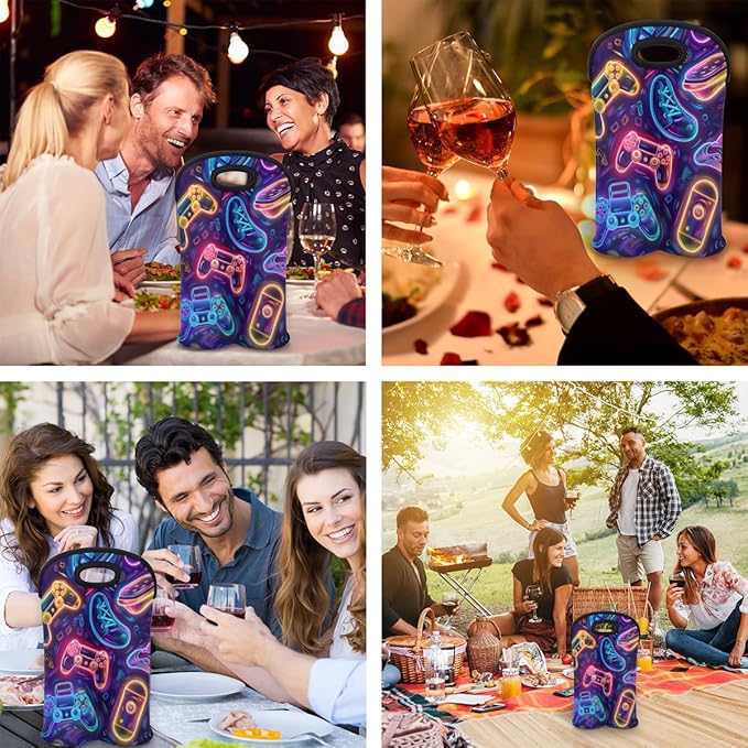 Neoprene Wine Tote, Bottle Carrier Gag Insulating Neoprene Thicker, Insulated Wine Bag for Travel Holds Two Bottles, Bottle Carrier Bags Protect the Bottles, Game Console
