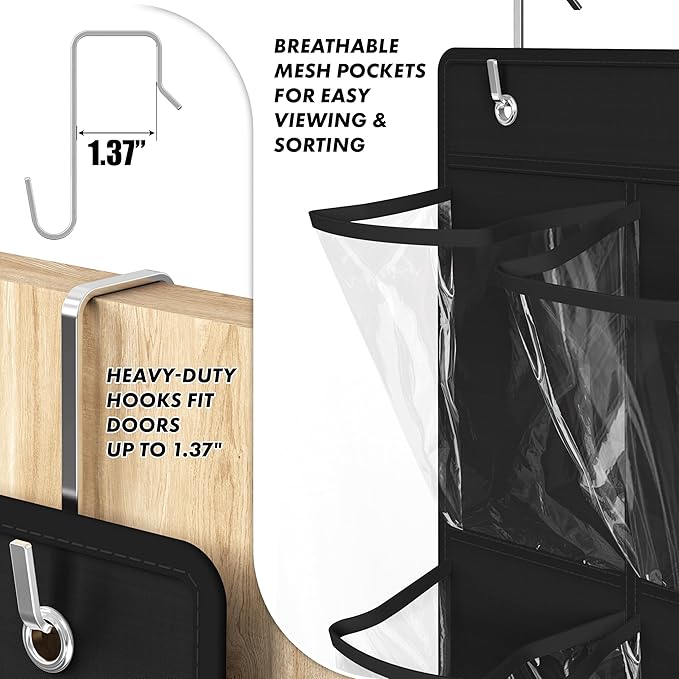 Simple Houseware 24 Pockets - 2PK 12 Large Pockets Over Door Hanging Shoe Organizer, Black