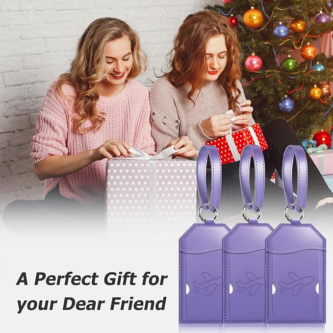 Mayski Luggage Tags for Suitcases 3 Pack Suitcase Bag Tags, TSA Approved, Metal Buckle, Bag Tags with Name ID Card Travel Essentials, Purple Airplane