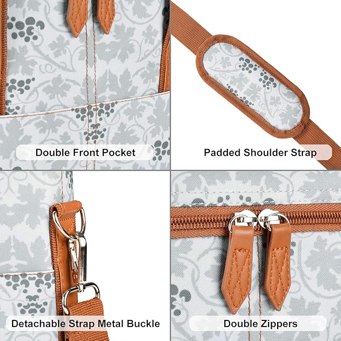 Tirrinia Insulated Wine Gift carrier - 3 Bottle Travel Padded Wine Carry Cooler Tote Bag with Handle and Adjustable Shoulder Strap, White Flower