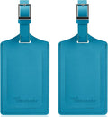 Travelambo Luggage Tags for Suitcases Faux Leather Privacy Protection 2 Pack Bag Tags Travel Accessories Essential, Energetic Blue