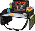 Lusso Gear Car Seat Tray - 1-Pack Black - 600D Oxford Lap Desk Organizer & Tablet Stand with Dry-Erase Surface, Snack & Cup Holder - Kids Travel Tray for Car Seat
