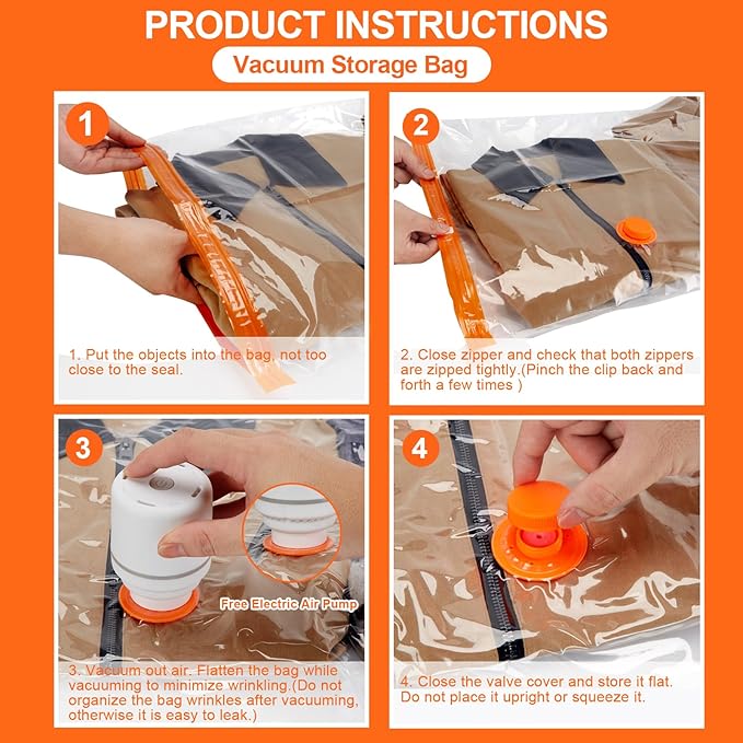 AGPTEK 12 Pack Vacuum Storage Bags(3 Jumbo/Large/Medium/Small) Compression Storage Bags for Blankets Clothes, Space Saver Vacuum Seal Bags for Clothing Bedding Travelling Luggage(Electric Pump)