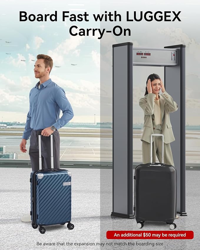 LUGGEX Luggage with Spinner Wheels, Polycarbonate Expandable Hard Shell Suitcase, Carry On 20 Inch, Purple