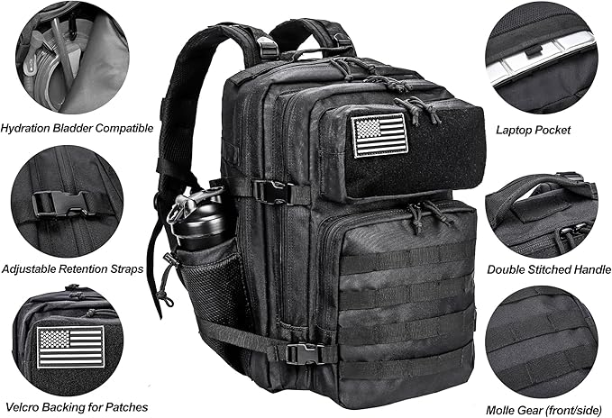 LHI Military Tactical Backpack for Men and Women 45L Army 3 Days Assault Pack Bag Large Rucksack with Molle System