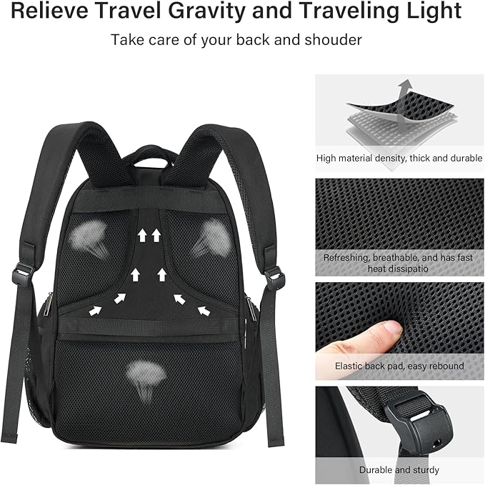 MILADA Travel Backpack For Men Laptop Backpack Women Business Carry On Backpack Airline Approved Fits 16.5 Inch Laptop Bag Work Backpack, Black