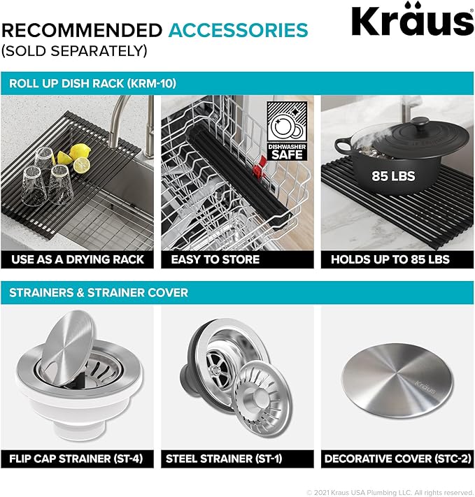 KRAUS Dex 17-inch Undermount 16 Gauge Stainless Steel Single Bowl ADA Kitchen Sink, KA1AS17B