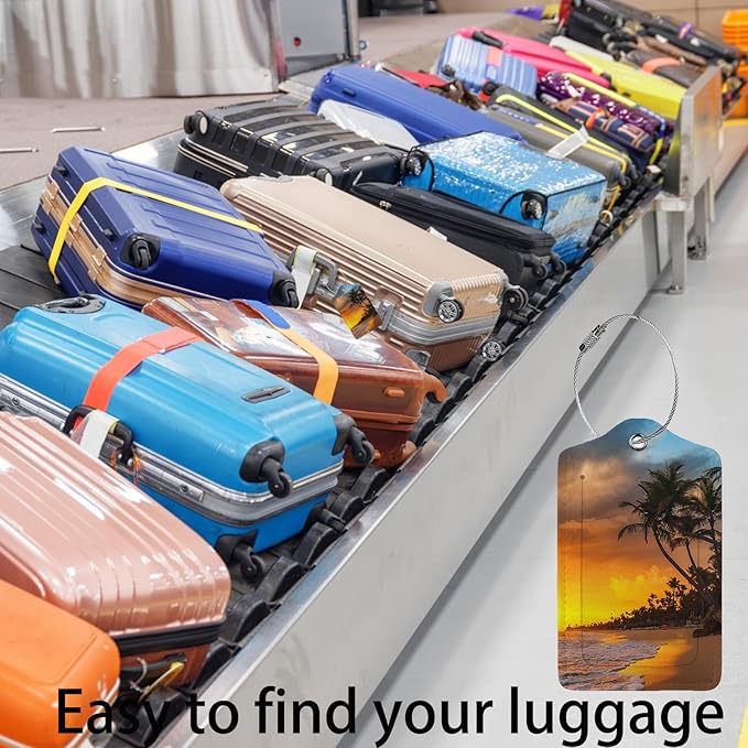 Sunset Beach Luggage Tags for Suitcases,2 Pack Luggage Tag, Leather Stainless Steel Loop Label Tag for Women Girl Travel Bag Suitcase