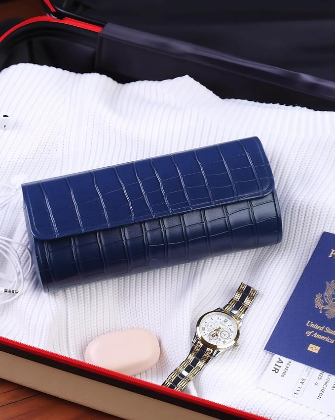 MR.OKAY 3 Watch Travel Case- Classic Leather Watch Case With Superb Texture. (Portable Watch Roll Or Organizer For Storage And Display).Festival Gift For Men, All Handcrafted By Artisans.