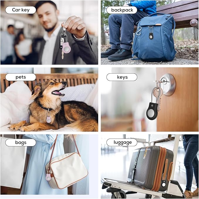 Air tag Holder,(4 Pack) Air tag Keychain with Secure Lock,Air Tags Case with Wire Cable for Apple Airtag,Anti-Lost Protective Case with Keyring for Luggage, Key, Pet, Bag, Black/Purple