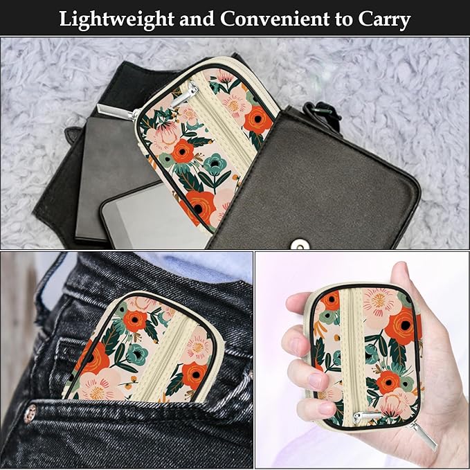 Serfeymi Weekly Travel Pill Organizer Pill Case for Purse with Removable 7 Day Pill Box, Fashionable Travel Medicine Organizer Pill Container for Medicine, Vitamin, Supplement - Black 02 + Bloom 01