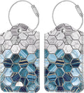 Fintie Luggage Tags, Privacy Cover ID Label with Stainless Steel Loop and Address Card for Travel Bag Suitcase, Agate Hexagons (2 Piece)