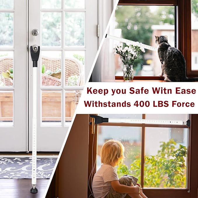 Sliding Door Security Bar, 3 Pack Adjustable Heavy Duty Sliding Door Lock Bar with Removable Y-Head, Non-Slip Base, Length Adjustment Pin for Home, Apartment, Travel (400 Lbs Capacity)