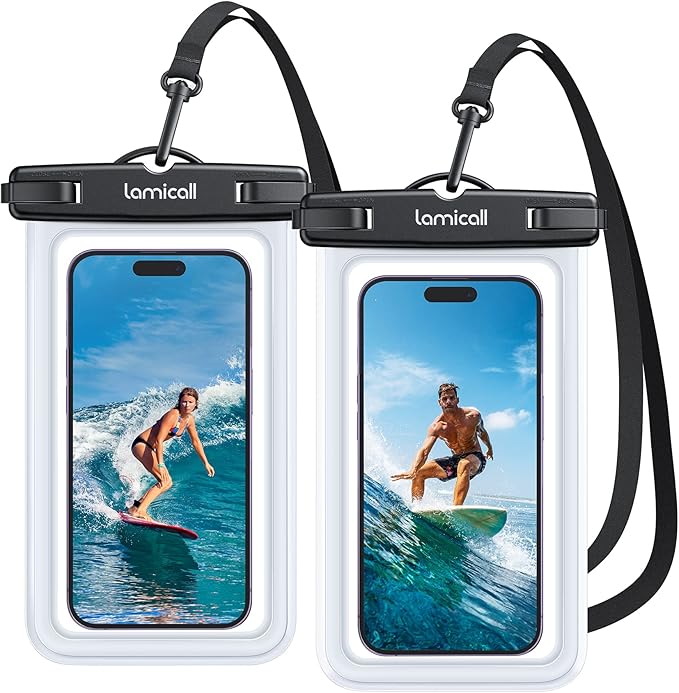 Lamicall Waterproof Phone Pouch Case - [2 Pack][Easy Lock & Heavy Duty] IPX8 Water Proof Cell Phone Dry Bag for Beach, Protector for iPhone 16 15 14 13 12 11 Pro Max Plus XS XR, Galaxy S24 S23, 4-7"