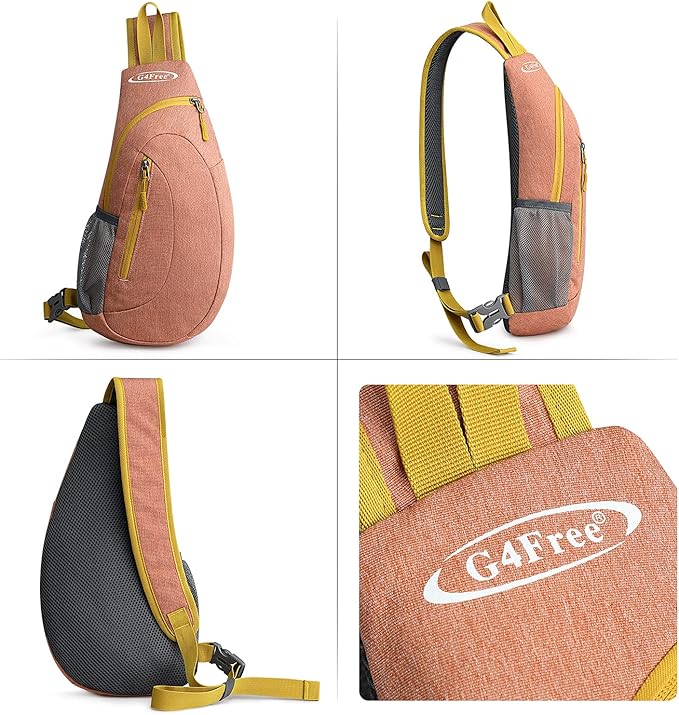 G4Free Sling Bag for Men Women, Small Crossbody Backpack Lightweight Chest Shoulder Bags for Travel, Outdoor and Sports (Light orange)