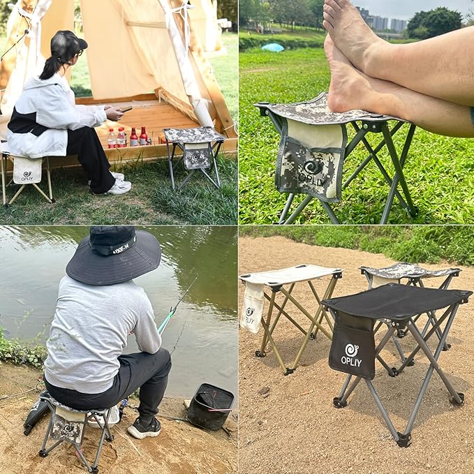 Opliy Camping Stool, Folding Samll Chair Portable Camp Stool for Camping Fishing Hiking Gardening and Beach, Camping Seat with Carry Bag (Green, L 13.5")