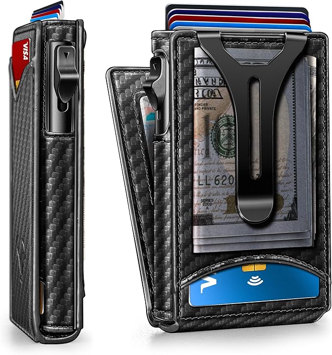 BULLIANT Men Wallet,Money Clip Wallet Slim For Gift Men 9Cards-Metal Credit Card Case in Magnetic Leather Flip