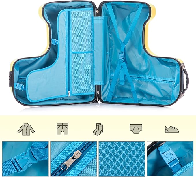 Apelila 22 inch Ride on Suitcase for Kids Travel Luggage Trolley Suitcase with Spinner Wheels Travel Luggage for Child with Combination Lock/Safety Belt/Telescoping Handle (Yellow)