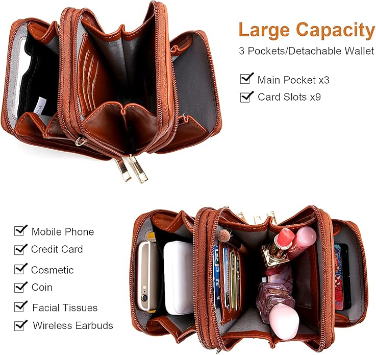 Crossbody Cellphone Purse Women Touch Screen Bag RFID Blocking Wallet Handbag Shoulder Strap