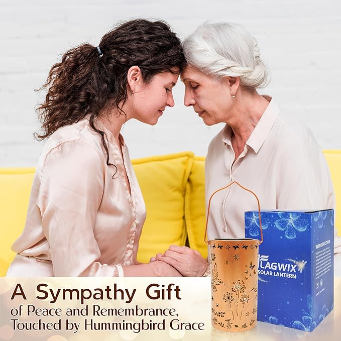 FLAGWIX Sympathy Gifts for Loss of Loved One - Christmas Memorial Solar Lanterns Outdoor Waterproof Decor - Hummingbird Gifts for Women, Memorial Gift for Mom Grandma, Decorative Lantern for Garden