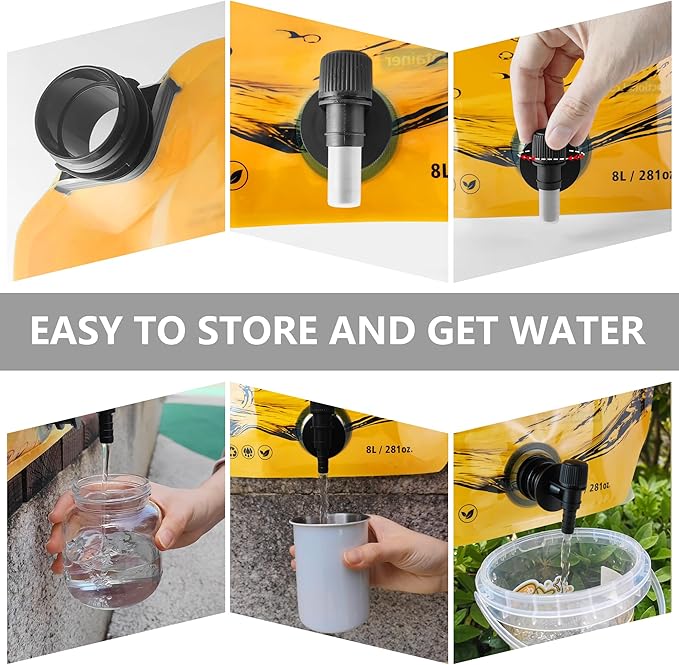 Collapsible 8L Water Storage Bag, BPA-Free Portable Folding Water Jug with Adjustable Faucet, Leakproof Emergency Water Bag for Camping, Hiking, Riding, Outdoor Sport (Orange, 2)