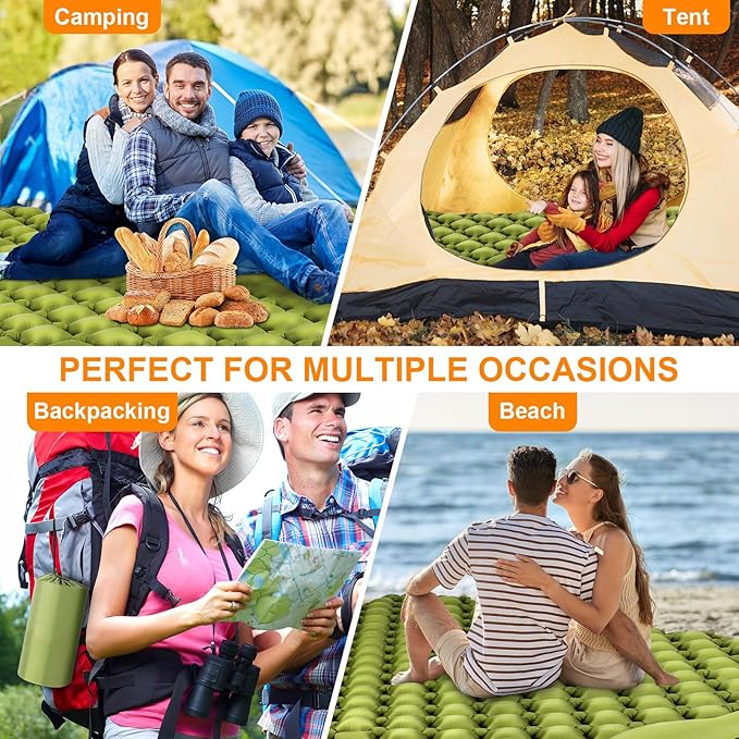 Double Sleeping Pad, Ultralight 3" Extra-Thick Self Inflating Sleeping Mat for 2 Person with Pillow Built-in Foot Pump Portable Camping Mat for Backpacking, Hiking, Traveling, Tent, Camping